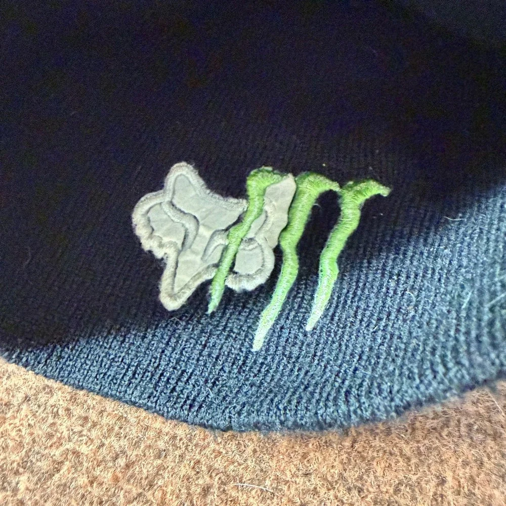 Fox Racing Monster Energy Beanie Black Knit Hat Embroidered Moto Logo Mens Fair